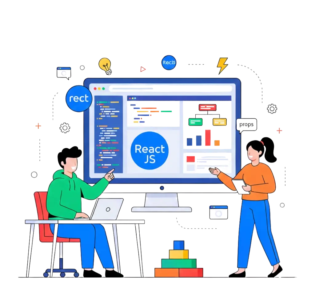 Students learning components in the ReactJS Course in Vadodara.