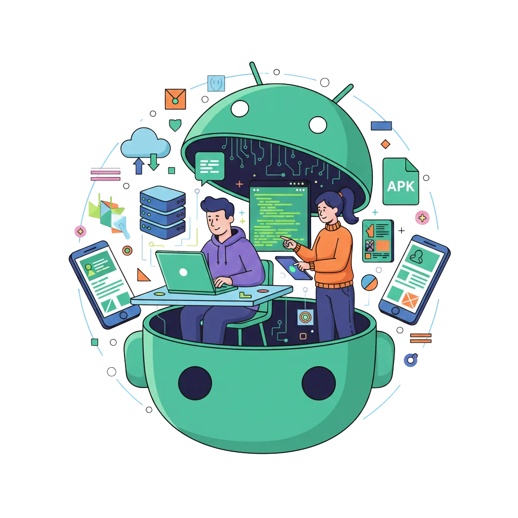 Instructor guiding a learner in mobile app development during Android Course in Vadodara