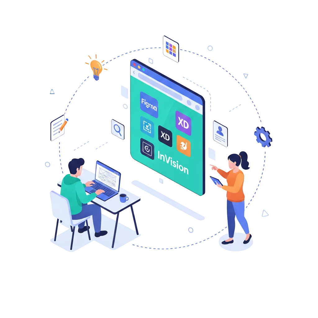 Students creating app interface using Figma and XD during UI/UX Design Course In Vadodara