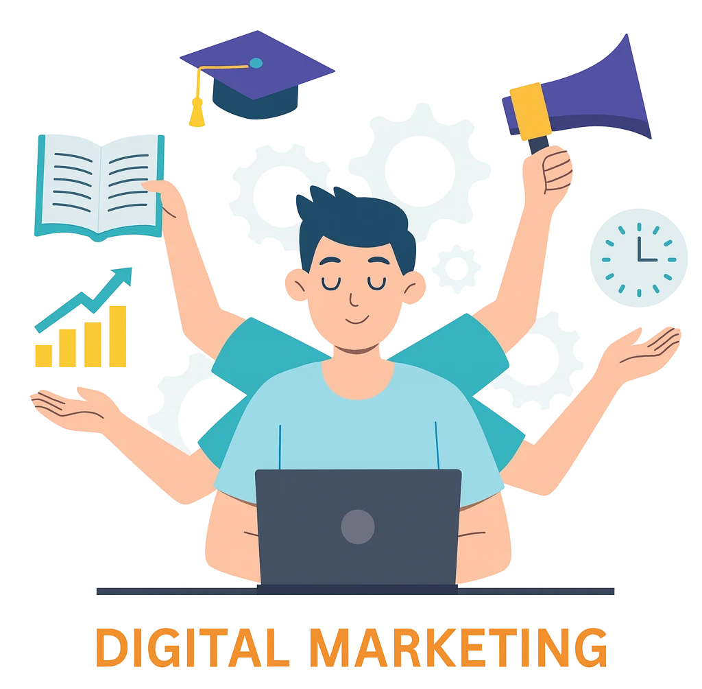 student doing multi tasking after completing digital marketing course in vadodara