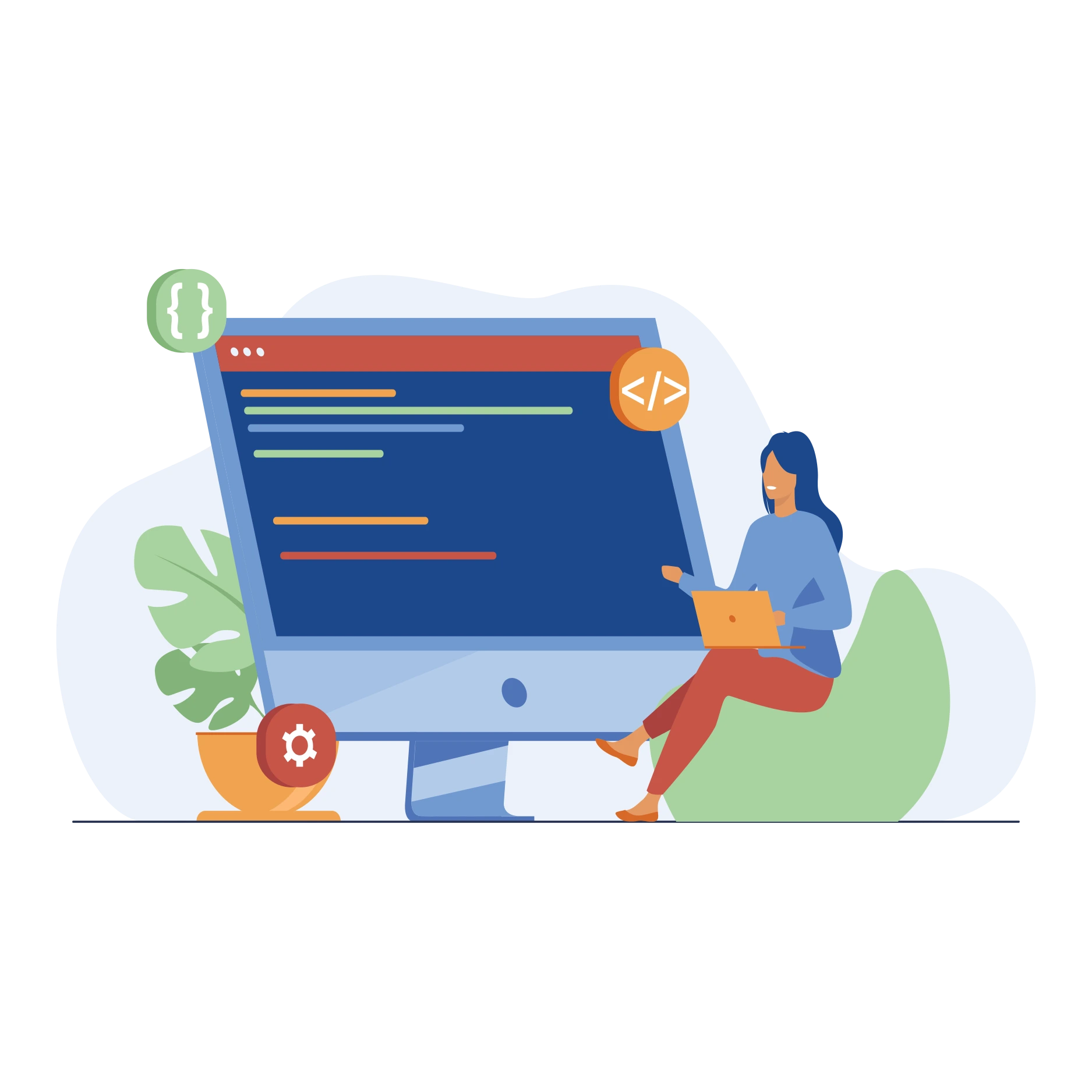 a girl learning from c programming course