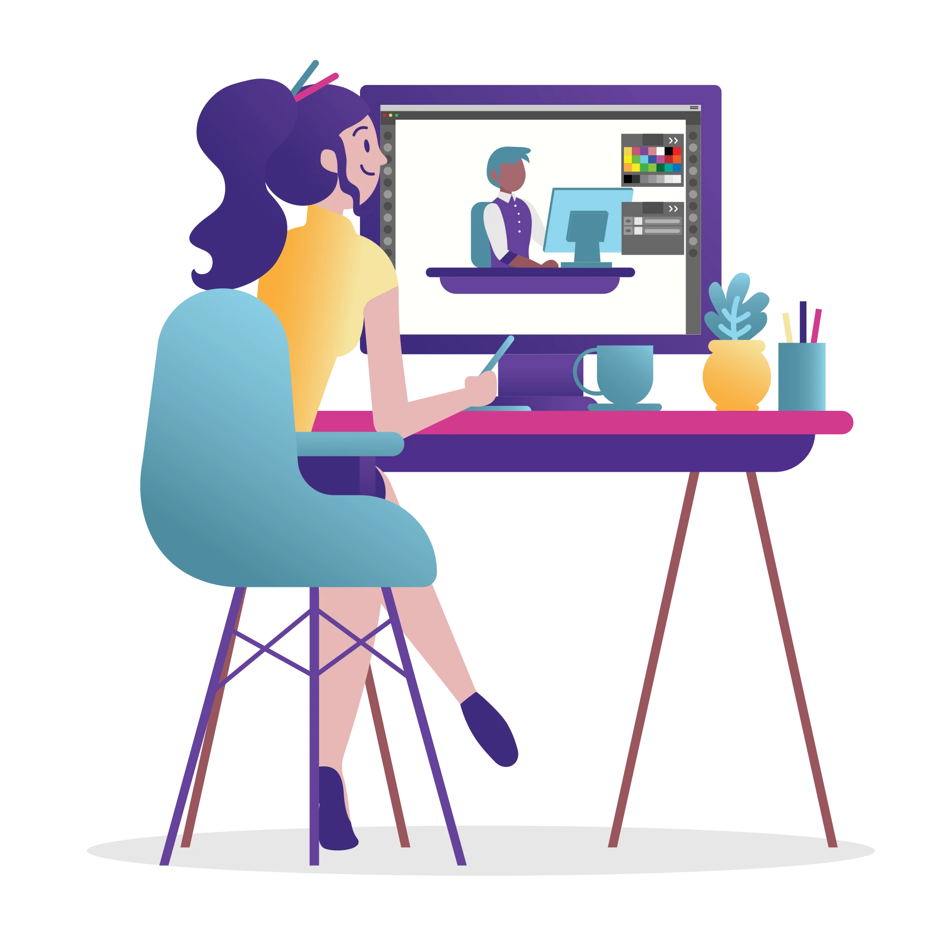 a girl learning from graphic design course